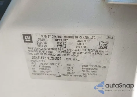 2014 Chevrolet Equinox 1Lt z USA, uszkodzony, nr VIN 2GNFLFE37E6206879